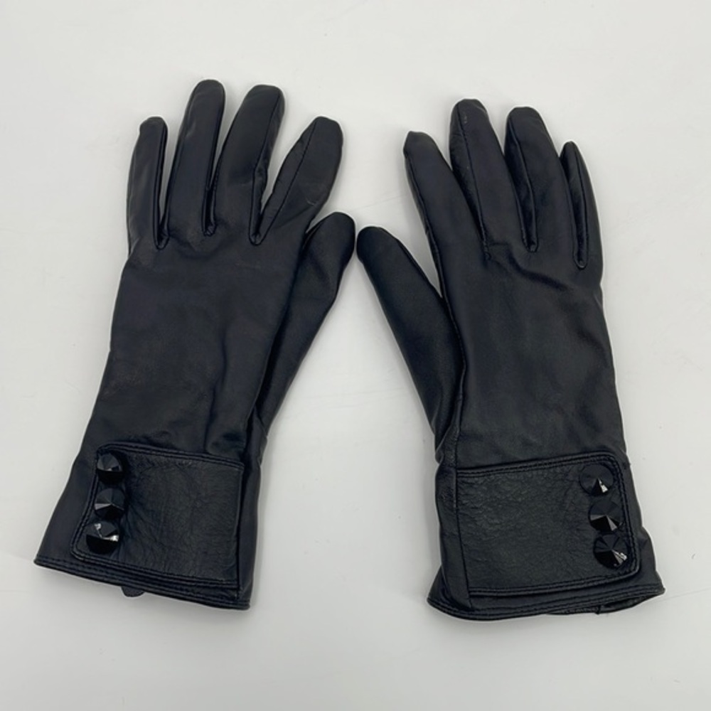 UEC Guess black leather gloves size small rhinestone detail